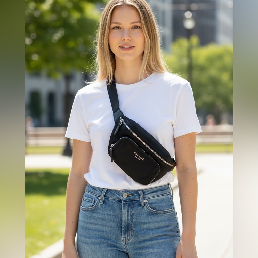 Kate Spade Chelsea Belt Bag Black Waist Fanny Pack Crossbody Nylon Pockets